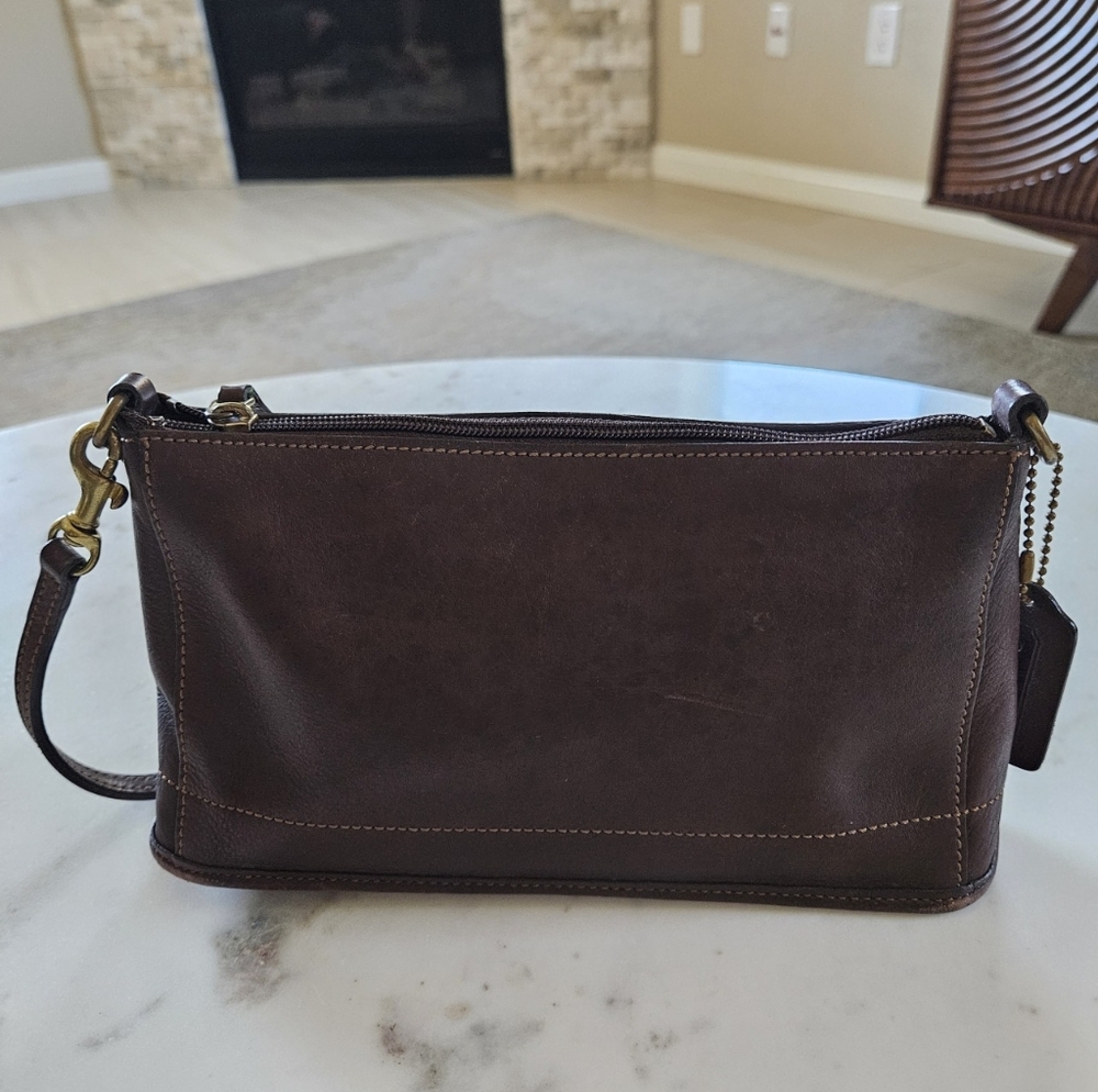 Vintage Coach Brown Leather Zip Wristlet Bag Style 9311 Hangtag Small Purse